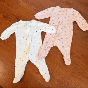 Baby Zip-Up Cotton Sleepers Set of 2 | 3–6 Months | Hearts & Rainbow Print